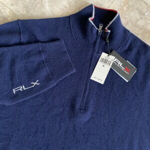 Ralph Lauren RLX Washable Cashmere Quarter Zip Golf Sweater Mens XL NavyBlue NWT